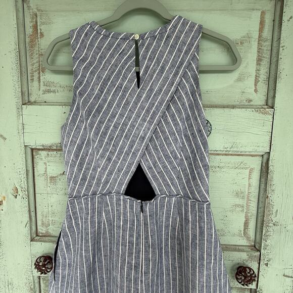 J‎ Crew 100% Linen Sleeveless Pleated Mini Dress Size 4 Lined Blue Summer - Picture 7 of 11